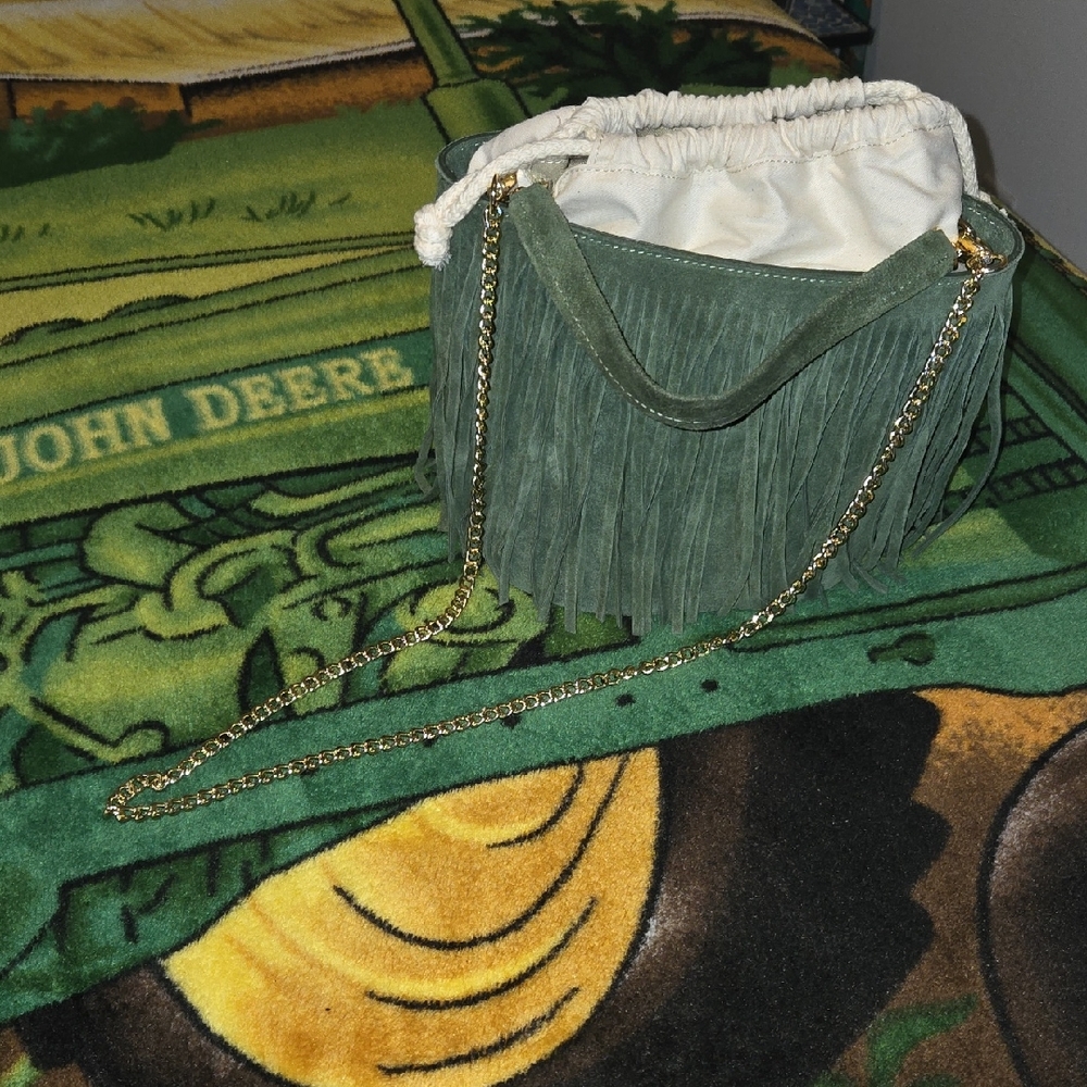 Anna Paola Green Suede Fringe Shoulder Bag